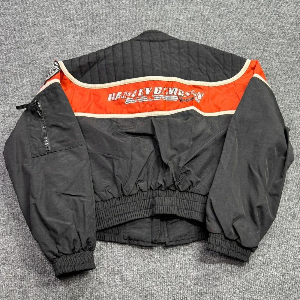 Harley Davidson Jacket Kids XS Black Orange Motorcycle Racing Full Zip Bomber